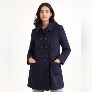J.Crew Lucinda Navy Blue Wool Cashmere Blend  Pea Coat Fully Lined Warm, size 8